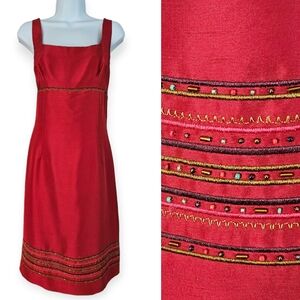 NWOT Kelly & Diane red silk beaded A-line dress Womens 12